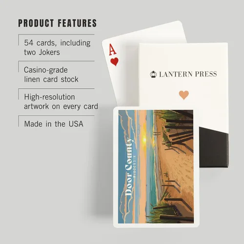 Vista 3 de Lantern Press Door County, Wisconsin, Painterly, Sand Soul Sun, Beach Path, 52 Playing Cards for Adults, Poker Size Card Deck