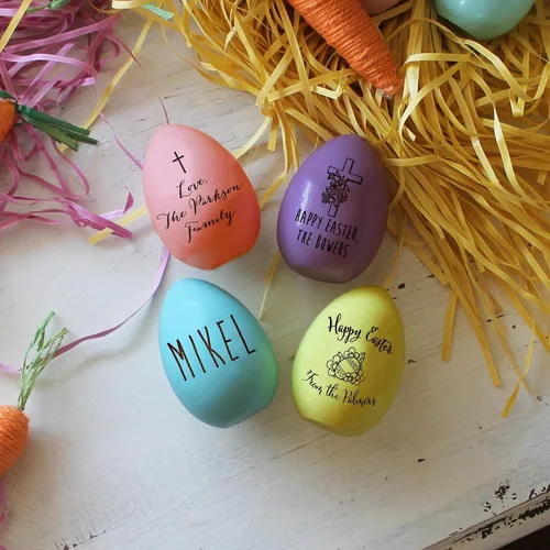 Vista 7 de Huevo de Pascua personalizado para bebés, regalos de Pascua para bebés, regalos de Pascua para niños pequeños, huevos de Pascua de madera, rellenos