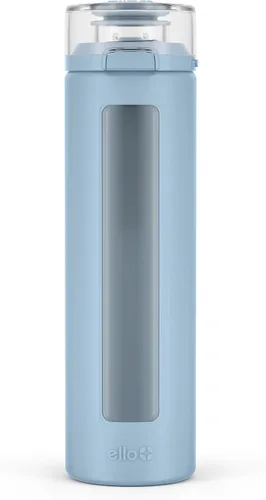Vista 18 de Ello Syndicate - Botella de agua de vidrio reutilizable de 20 onzas con tapa abatible a prueba de fugas de un solo toque, funda protectora