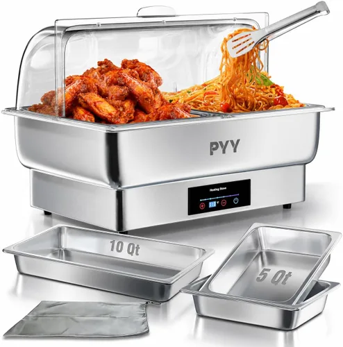 Vista 11 de PYY Plato Calentador Eléctrico, Juego de Chafing Dish de Tapa Enrollable para Buffet, Juego de Servidor Calentador Chafer para Catering, Buffets