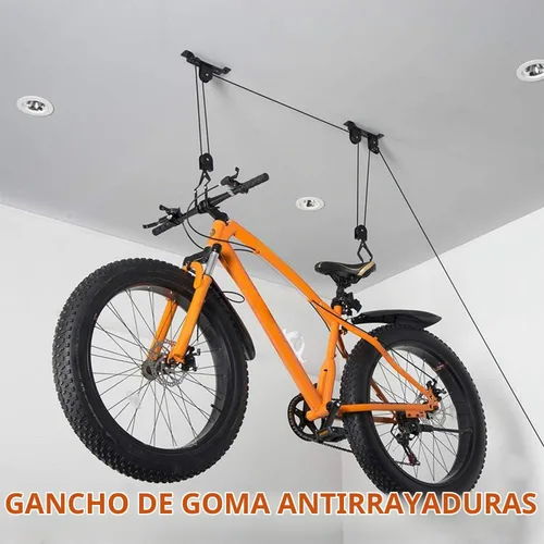Vista 4 de Wallmaster Soporte de techo para bicicletas, elevador de bicicletas montado en el techo, sistema de polea para bicicletas para garaje, ganchos