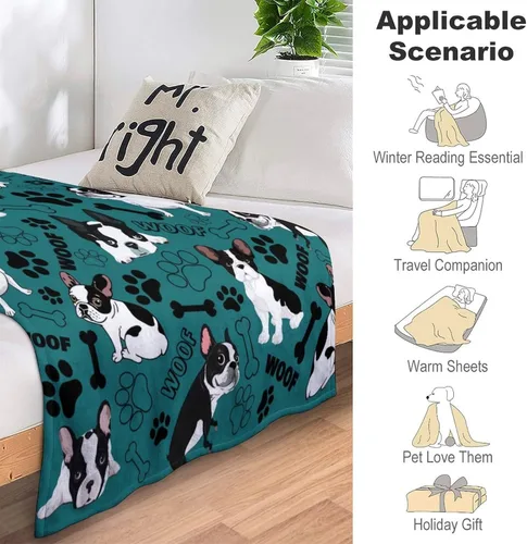 Vista 5 de Bonita manta de franela suave y acogedora de Boston Terrier, decoración de ropa de cama para niños y adultos, regalos para amantes de los perros