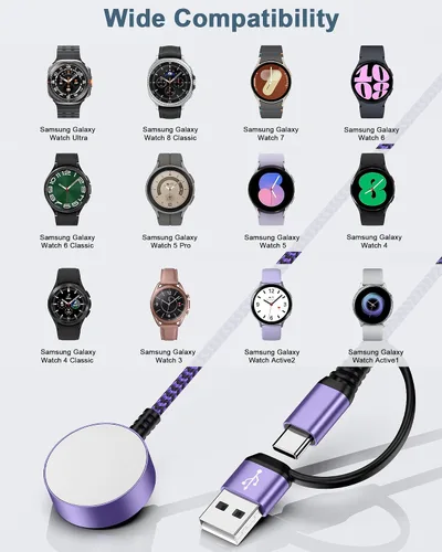 Vista 7 de Cargador de 3.3 pies para Galaxy Watch 7, cargador inalámbrico magnético Samsung [puerto dual USB A/C] cable de carga rápida compatible con Galaxy