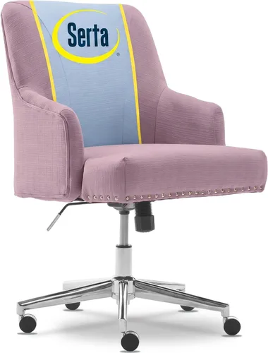 Vista 10 de Serta Leighton - Silla de escritorio para oficina en casa, elegante respaldo medio con clavos cromados, cojín de espuma viscoelástica y brazos