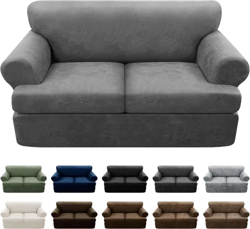 Vista 51 de Fundas para Sillón de 2 Piezas con Cojín en T, Fundas de Aspecto de Cuero para Sofá, Fundas para Sillas, Protector de Muebles Elástico, Funda