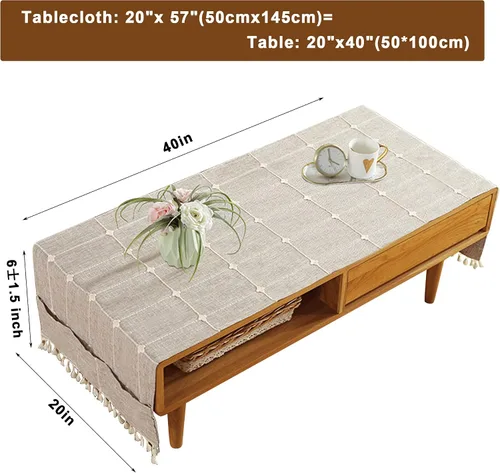 Vista 2 de Mantel de mesa auxiliar bohemio para sala de estar, con bolsillos y borlas, mantel rectangular a rayas para café, lavadora, secadora, refrigerador