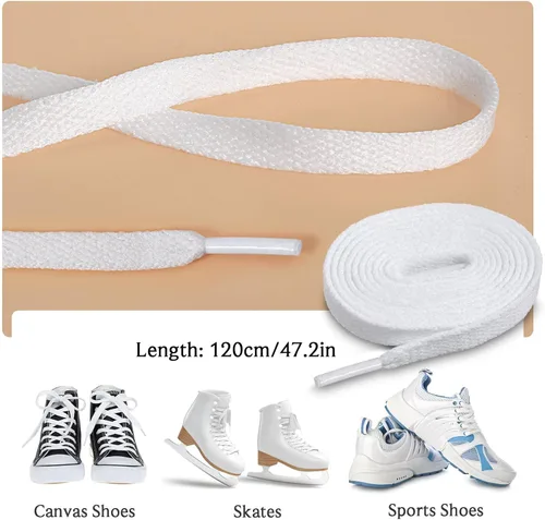 Vista 4 de 2 cordones blancos para zapatos, cordones planos, cordones para zapatos deportivos, cordones duraderos para entrenadores, botas de senderismo