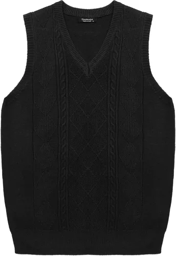 Vista 4 de COOFANDY Chaleco de suéter para hombre, cuello en V, sin mangas, tejido casual, ajustado, chaleco