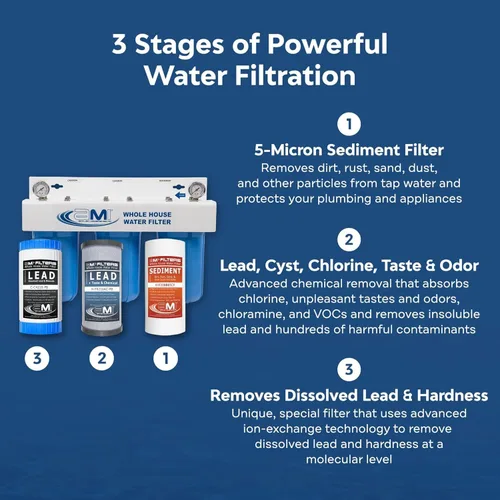 Vista 6 de Applied Membranes Inc. Reemplazo de cartucho de filtro de agua de 3 etapas para toda la casa, incluye cartuchos de filtro de sedimentos, carbono