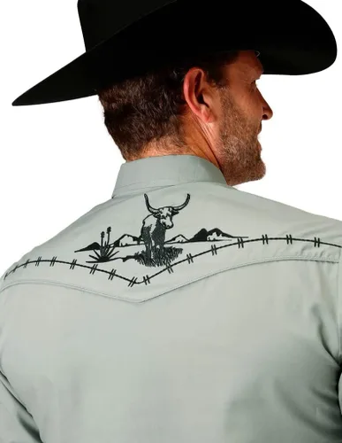 Vista 2 de Roper Camisa occidental para hombre LS sólido bordado a presión 01-001-0017-0253 GR