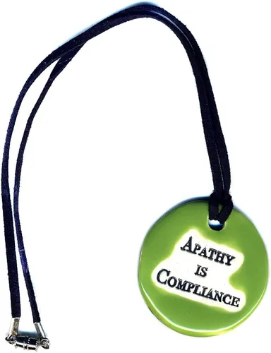 Vista 2 de Apathy is Compliance Ceramic Pendant Necklace in Lime Green