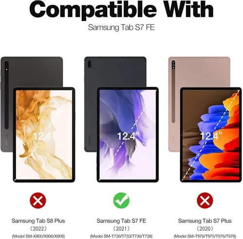 Vista 8 de Dexnor Funda para Samsung Galaxy Tab S7 FE de 12.4 pulgadas (2021), [protector de pantalla y soporte integrados] con soporte para bolígrafo Rojo