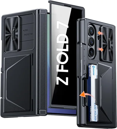 Vista 24 de Funda para Samsung Galaxy Z Fold 7 con tarjetero con bloqueo RFID, cubierta de lente deslizante integrada y protección de bisagra y protector