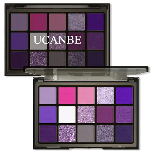 Vista 9 de UCANBE Paleta de sombras de ojos de 15 colores – Kit de maquillaje para ojos con brillo mate, purpurina metálica, tonos frescos en blanco, azul
