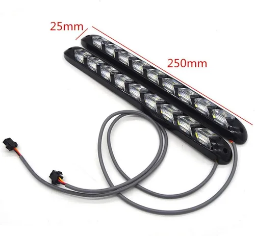 Vista 4 de SOCAL-LED LIGHTING Tiras LED DRL de Flecha con Función de Giro 10" (25cm) 12V, Luces de Giro Intermitentes Secuenciales de Doble Color Ámbar Blanco
