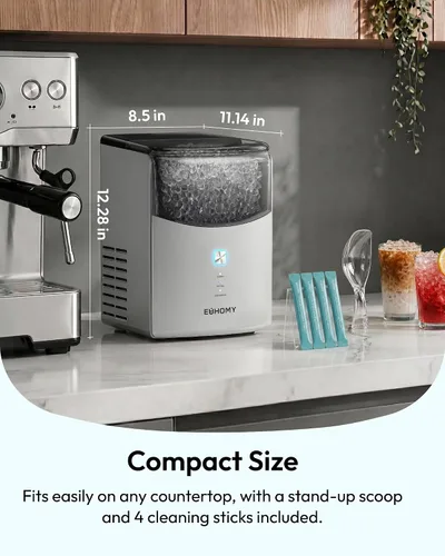 Vista 9 de Euhomy 2026 Upgraded Countertop Nugget Ice Maker, 35lbs Sonic Crushed Ice Grey