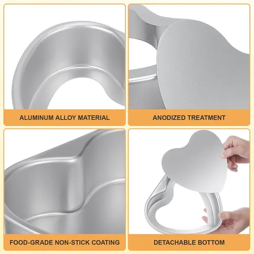 Vista 3 de Luxshiny Molde para pastel de corazón de 8 pulgadas, molde en forma de aluminio con parte inferior extraíble para magdalenas, hornear chocolate