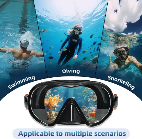 Vista 5 de M105 - Máscara de buceo panorámica HD de silicona, antivaho de 180°, máscara de buceo de vidrio templado, gafas de natación para adultos y jóvenes