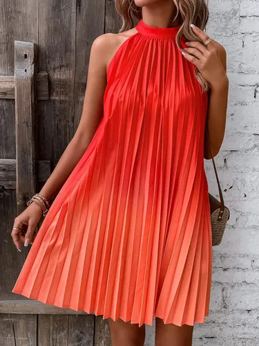 Vista 5 de Vestido de verano sin mangas con cuello halter y cinturón para mujer