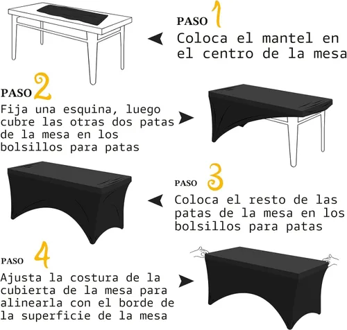 Vista 5 de Famstar Paño de Mesa Negro de 4 Pies de Elastano, Paño de Mesa Ajustado para Mesas Rectangulares, Fundas Elásticas Lavables Sin Arrugas