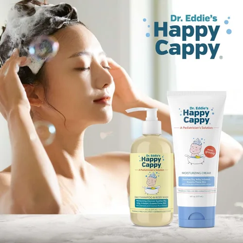 Vista 4 de Happy Cappy Paquete de champú para bebés y gel de baño y crema hidratante - Eczema Body Wash y loción para niños, niños pequeños, adultos, ayuda