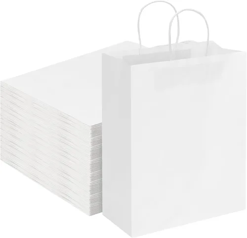 Vista 8 de Moretoes 100 bolsas de papel de regalo de 10 x 5 x 13 pulgadas, bolsas de papel kraft marrón con asas a granel para compras, venta al por menor