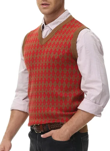 Vista 6 de PJ PAUL JONES Chaleco casual de rombos con cuello en V, sin mangas, para hombre