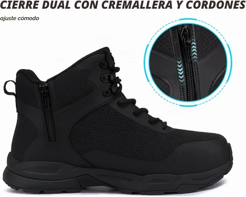 Vista 2 de LARNMERN Botas con punta de acero para hombre, zapatos cómodos de seguridad Negro profundo
