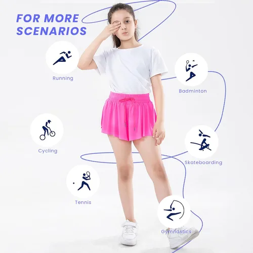 Vista 6 de Paquete de 3 pantalones cortos fluidos para niñas con bolsillos, 2 en 1, faldas de mariposa fluidas para jóvenes, pantalones cortos para correr