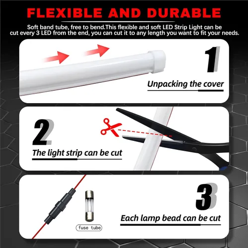 Vista 4 de Tira de luces de circulación diurna DRL de escaneo dinámico para automóvil, 2 unidades de 11.8 pulgadas blanco/ámbar, luces direccionales