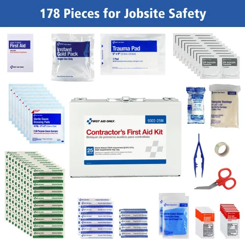 Vista 3 de First Aid Only 9302-25M Kit de primeros auxilios para contratistas para 25 personas para renovación del hogar, lugares de trabajo y vehículos
