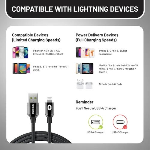 Vista 6 de Cable USB A a Lightning de 1.8 m, cable cargador Lightning para iPhone certificado MFi, cable cargador de iPhone de nylon trenzado para Apple