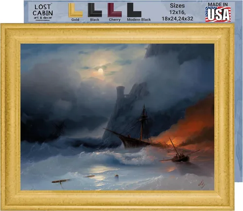 Vista 56 de Lost Cabin Dusk on the Golden Horn de Ivan Aivazovsky Impresión en marco plano negro Reproducción de pinturas de obras de arte finas Regalo