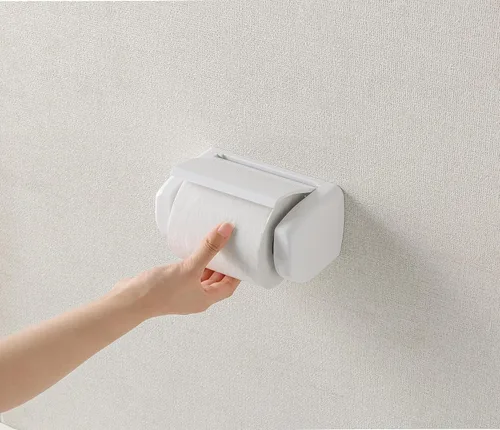 Vista 2 de SANEI W3730 One-Touch Paper Holder, One-Touch Replacement, Supports Coreless Papers, Wood Screws and Plugs, White