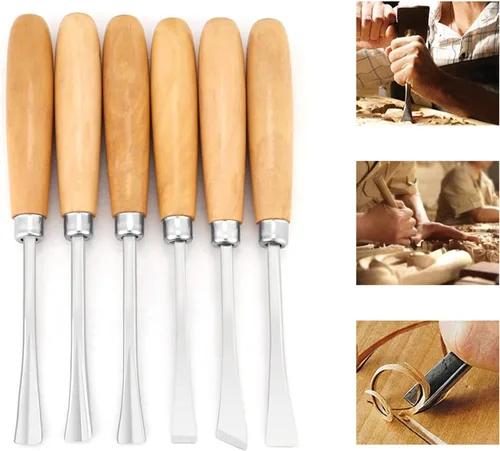 Vista 3 de Juego de cinceles de mano de tallado de madera profesional, herramientas de escultura de carpintería, 6 uds. para torno