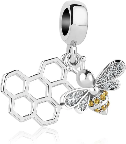 Vista 2 de Abalorio colgante de abeja de miel compatible con pulseras Pandora para mujer, regalo de cumpleaños, familia, Navidad, regalo lindo, Metal, No es