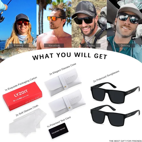 Vista 6 de LYZOIT Square Sunglasses for Men Women Polarized Oversized Big UV Protection Rectangle Shades