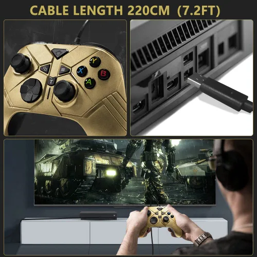 Vista 7 de Control con cable para Xbox con botón trasero, controlador para juegos, doble vibración, joystick compatible con Xbox OneOne XOne SOne Series XS