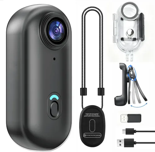 Vista 11 de JETO Mini cámara corporal HD 1080P, cámara portátil, clip giratorio de 360° y clip magnético, gran angular de 150°, 32G, funda impermeable