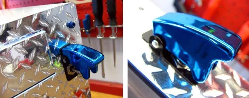 Vista 5 de iJDMTOY (2) Interruptor de dos posiciones on/off SPST - con cubierta abatible, estilo avión, 12 V/20 A, iluminación LED., Azul
