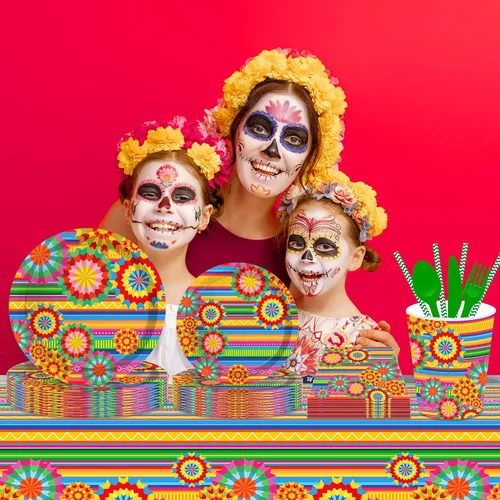 Vista 3 de Lide Road Mantel de plástico para fiesta de México, 2 piezas, fundas de plástico para mesa de fiesta de México, mantel desechable para decoración