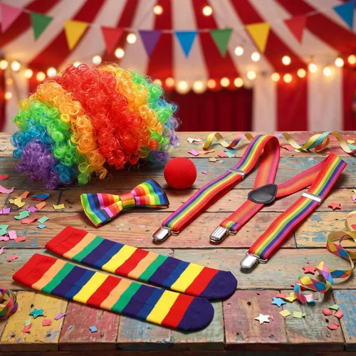 Vista 4 de Tigeen Conjunto de 6 piezas de disfraz de payaso para niñas, disfraz