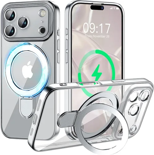 Vista 50 de Funda magnética para iPhone 14 Pro con soporte invisible [compatible con MagSafe] [protector completo de lente de cámara]