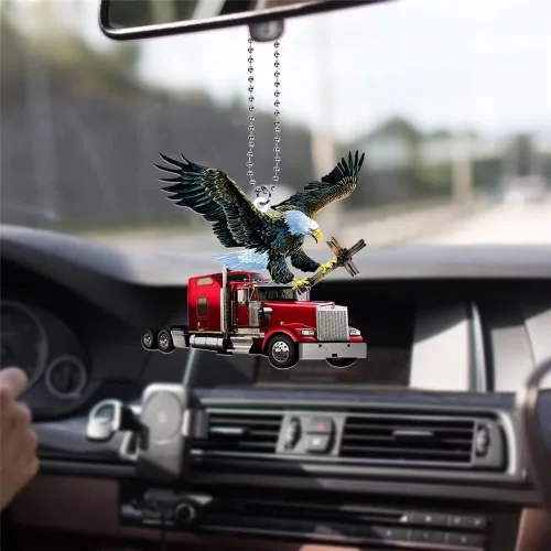 Vista 4 de Colgante de espejo retrovisor para automóvil, adorno colgante de cruz de águila americana, colgante de espejo para coche, anclaje para colgar