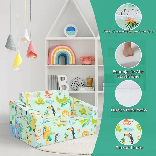 Vista 7 de Sofá plegable para niños 2 en 1 sofá convertible para niños a tumbona Animales (Animals)