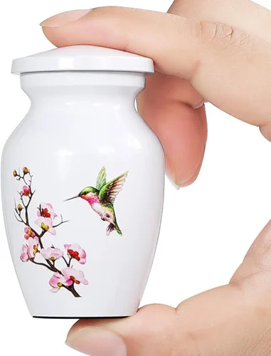 Vista 7 de Urna de cremación de colibrí para cenizas adultas, urna funeraria blanca, urna decorativa grande con bolsa de terciopelo, capacidad de hasta 200