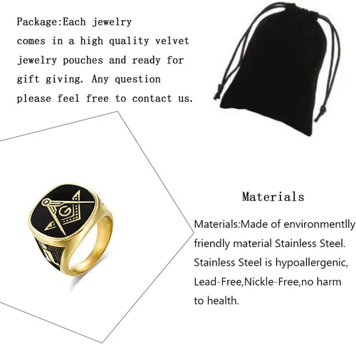Vista 2 de Anillos de motociclista masónico con diseño masónico de maestro masón, joyería estilo sello masónico, joyería con sello masónico, Metal