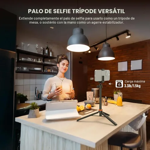 Vista 2 de NEEWER Basics Trípode selfie stick de 150 cm compatible con iPhone, cámara DLSR, Canon, Sony, pequeño soporte de mesa de metal portátil