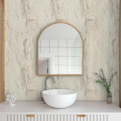 Vista 6 de VaryPaper Papel tapiz de mármol brillante de 15.7''x78.7'', beige-gris-dorado, despegar y pegar, autoadhesivo, grueso, duradero, removible