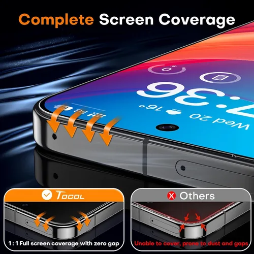 Vista 5 de TOCOL Protector de pantalla para Google Pixel 10 Pro XL 6.7 9H dureza grado militar inastillable HD vidrio templado para cobertura completa, fácil